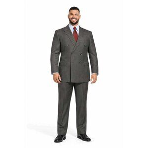 Men's Double Breasted Pinstripe Suit 6x2, Regular-Fit, Adjust Waist, CHARCOAL